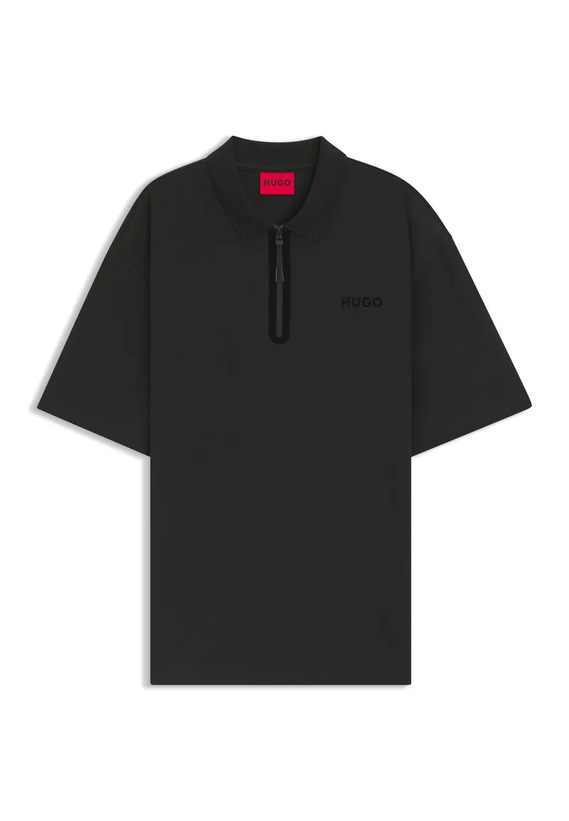 HUGO Black Cotton-blend polo shirt with zip placket for Men | Best Price UAE