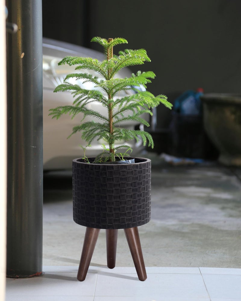 D'vine Dev 8 Inch Modern Geometric Tile Patterned Sleek Planter Pot with Stand, Indoor Outdoor Decorative Plant Holder, Distressed Black, 88-Z-A-5 - Image 2