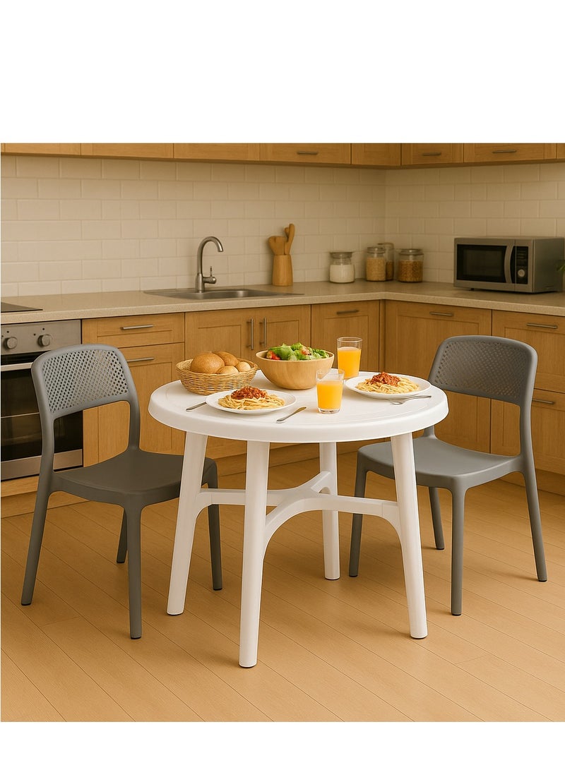 kitchen Table Round White Plastic 90 cm