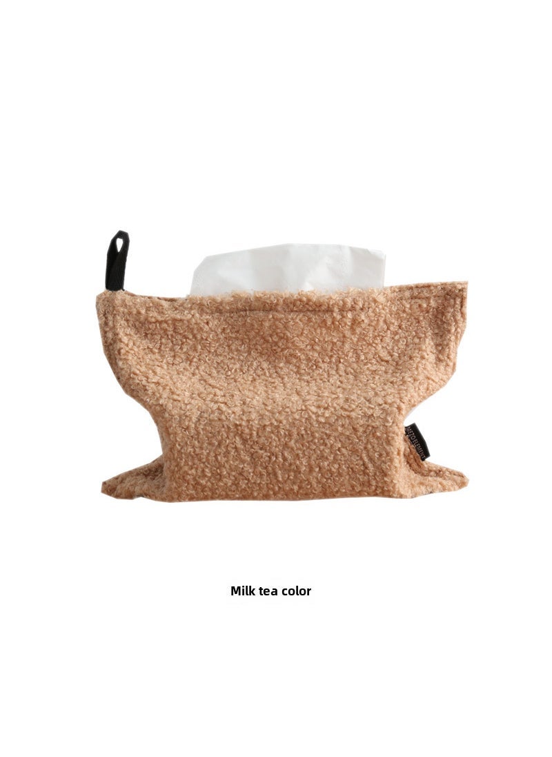 Generic 1 x 5 pcs Nordic Style Teddy Fleece Tissue Box Cover Milk Tea 