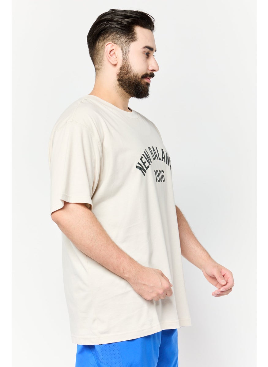 New Balance Men Relaxed Fit Short Sleeves Outdoor T-Shirt, Beige  - Image 3