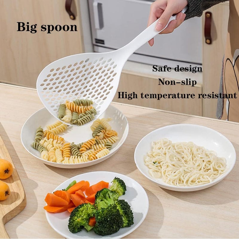 Barafat 2 Pieces Strainer Scoop Colander Slotted Pasta Spoon Plastic Skimmer Spoon with Handle Food Drain Shovel for Kitchen Cooking, White and Orange - Image 4