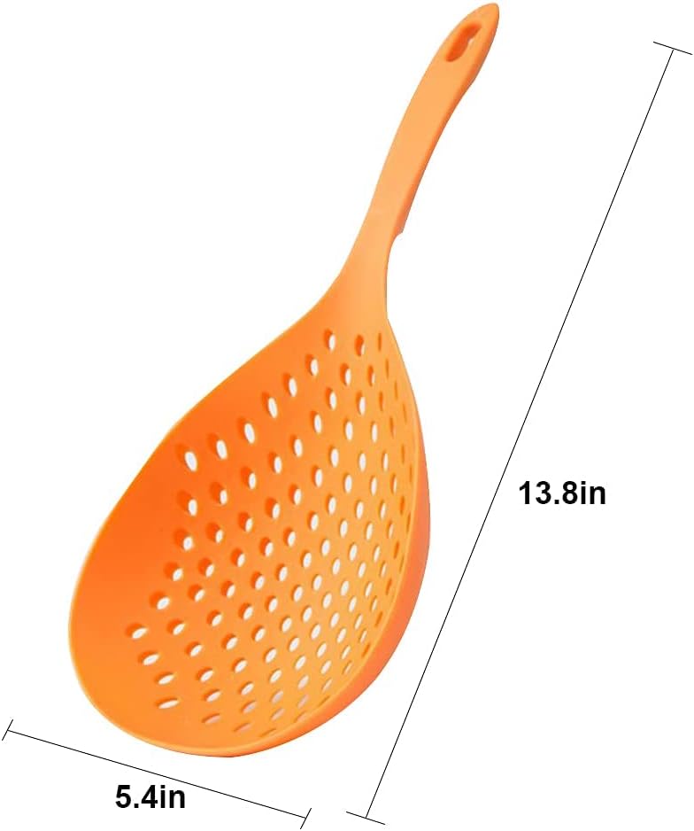 Barafat 2 Pieces Strainer Scoop Colander Slotted Pasta Spoon Plastic Skimmer Spoon with Handle Food Drain Shovel for Kitchen Cooking, White and Orange - Image 2