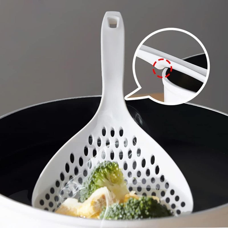 Barafat 2 Pieces Strainer Scoop Colander Slotted Pasta Spoon Plastic Skimmer Spoon with Handle Food Drain Shovel for Kitchen Cooking, White and Orange - Image 3
