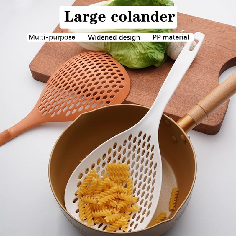 Barafat 2 Pieces Strainer Scoop Colander Slotted Pasta Spoon Plastic Skimmer Spoon with Handle Food Drain Shovel for Kitchen Cooking, White and Orange - Image 5