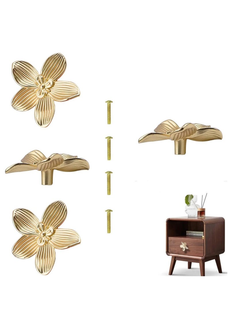 KASTWAVE Gold Flower Drawer Knobs Creative Petal Kitchen Cabinet Knobs Dresser Knobs Furniture Cupboard Drawer Pulls Handles for Wardrobe Door Pulls 4 Pcs - Image 1