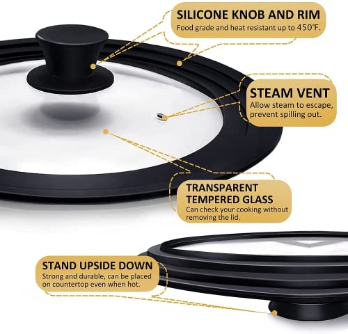 Ydeapi Universal Lids for Pots, Pans & Skillets - Fits 7", 8" & 9" Diameter, 10", 11" & 12" Diameter Cookware, Tempered Glass with High Heat Resistant Silicone Rim (2PK) - Image 4
