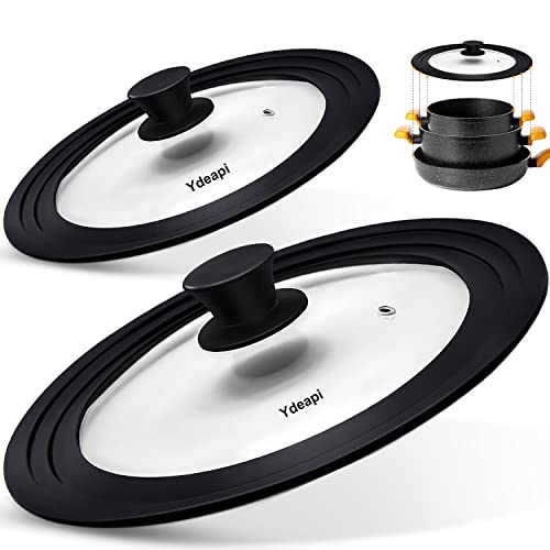 Ydeapi Universal Lids for Pots, Pans & Skillets - Fits 7", 8" & 9" Diameter, 10", 11" & 12" Diameter Cookware, Tempered Glass with High Heat Resistant Silicone Rim (2PK) - Image 1