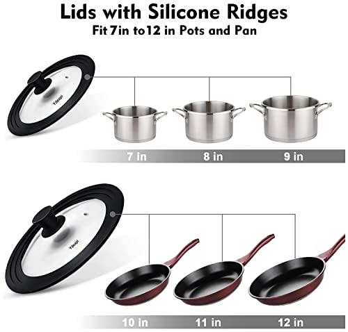 Ydeapi Universal Lids for Pots, Pans & Skillets - Fits 7", 8" & 9" Diameter, 10", 11" & 12" Diameter Cookware, Tempered Glass with High Heat Resistant Silicone Rim (2PK) - Image 3