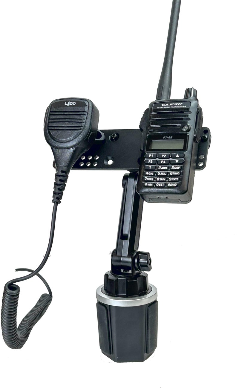 Lido Cup Holder Mount with Height Adjustment and Mic Holder for Anytone BaoFeng Icom Kenwood Yaesu Wouxon HT's - Image 1