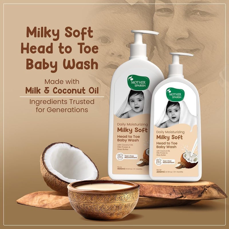 Mother Sparsh Milky Soft Head to Toe Baby Wash - 400ml with Milk Protein & Shea Butter | Tear-Free Nourishment - Image 4