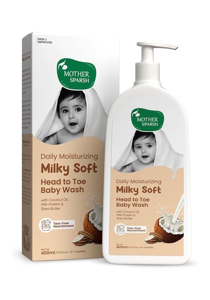 Mother Sparsh Milky Soft Head to Toe Baby Wash - 400ml with Milk Protein & Shea Butter | Tear-Free Nourishment - Image 1