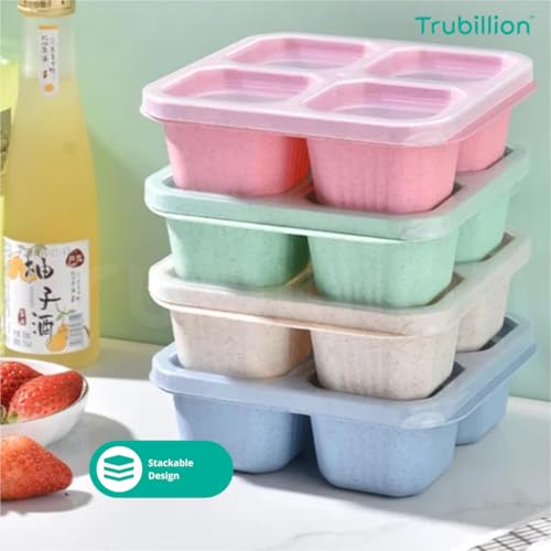 TRUBILLION QuadBites, 4 Compartment Storage Boxes,Pack of 4 BPA-Free PP Lunchbox, Fridge Storage Containers,Multicolor,Stackable,Transparent Lid,for Fruits,Snacks,Spices (Multicolor (Set of 4)) - Image 2