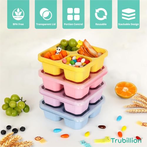 TRUBILLION QuadBites, 4 Compartment Storage Boxes,Pack of 4 BPA-Free PP Lunchbox, Fridge Storage Containers,Multicolor,Stackable,Transparent Lid,for Fruits,Snacks,Spices (Multicolor (Set of 4)) - Image 4