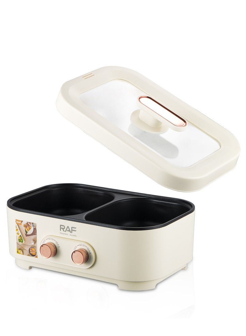 RAF 2-in-1 Electric Hot Pot & BBQ Grill | 2000W Dual Heating Zones (1000W + 1000W), 6L Double-Flavor Cooker | Multi-Purpose Electric Pot for Shabu-Shabu, Soup, Stews & Barbecue - Image 3