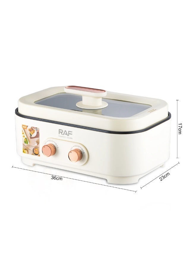 آر إيه أف قدر كهربائي 2 في 1 من RAF، يجمع بين الطهي الساخن والشواء | منطقتان تسخين بقوة 2000 واط (1000 واط + 1000 واط)، سعة 6 لترات، نكهة مزدوجة | قدر كهربائي متعدد الاستخدامات لتحضير الشابو شابو، والحساء، واليخنات، والشواء - Image 5