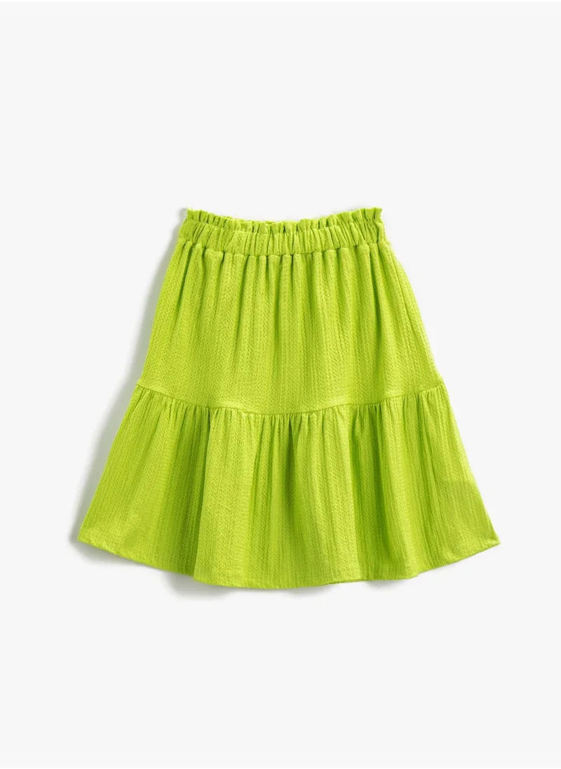 KOTON Midi Skirt Flowy Tiered Elastic Waist