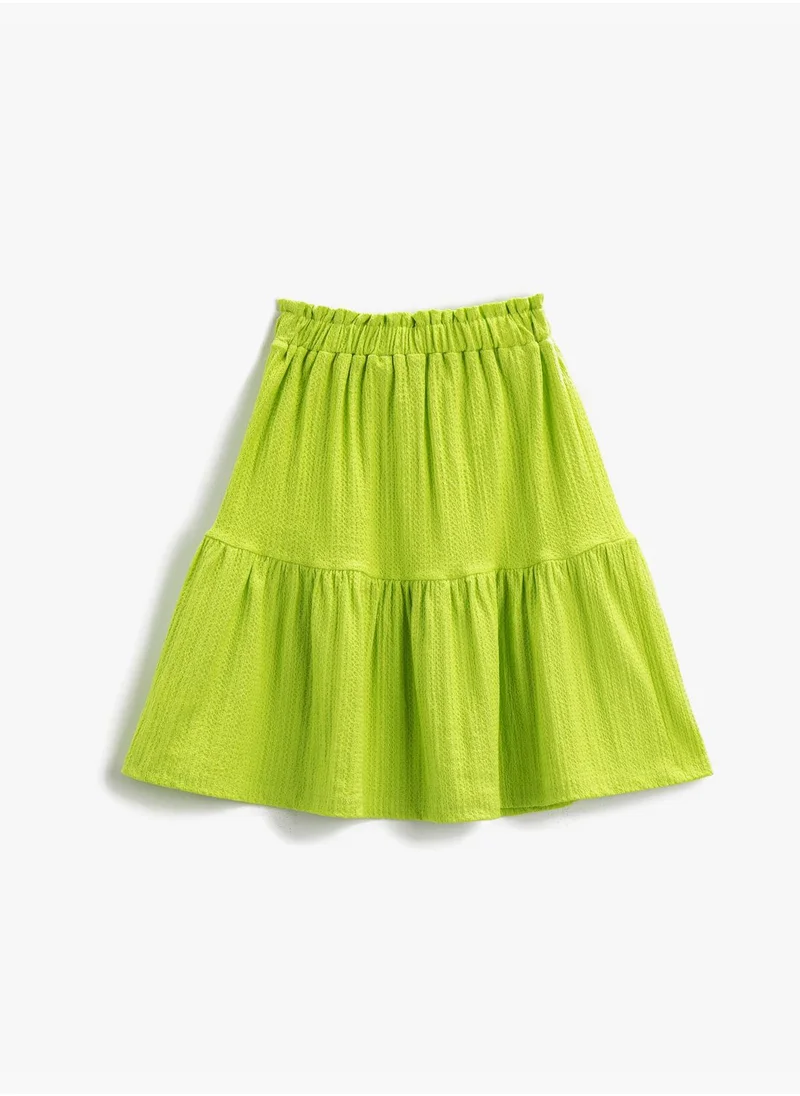 كوتون Midi Skirt Flowy Tiered Elastic Waist