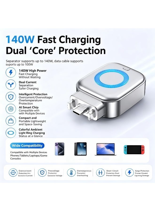 Flossie Type-C 140W Auto-Disconnect Charger Adapter with Fast Charging and AI Separator Auto Cut, compatible with Android and Apple smartphones, tablets, laptops, and gaming consoles - Image 2