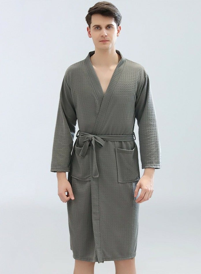 إسكدنيا رداء خفيفة الوزن رداء وافل كيمونو رداء حمام ناعم سريع التجفيف رداء ليلي رمادي - Image 1