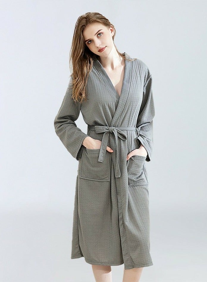 إسكدنيا رداء خفيفة الوزن رداء وافل كيمونو رداء حمام ناعم سريع التجفيف رداء ليلي رمادي - Image 2