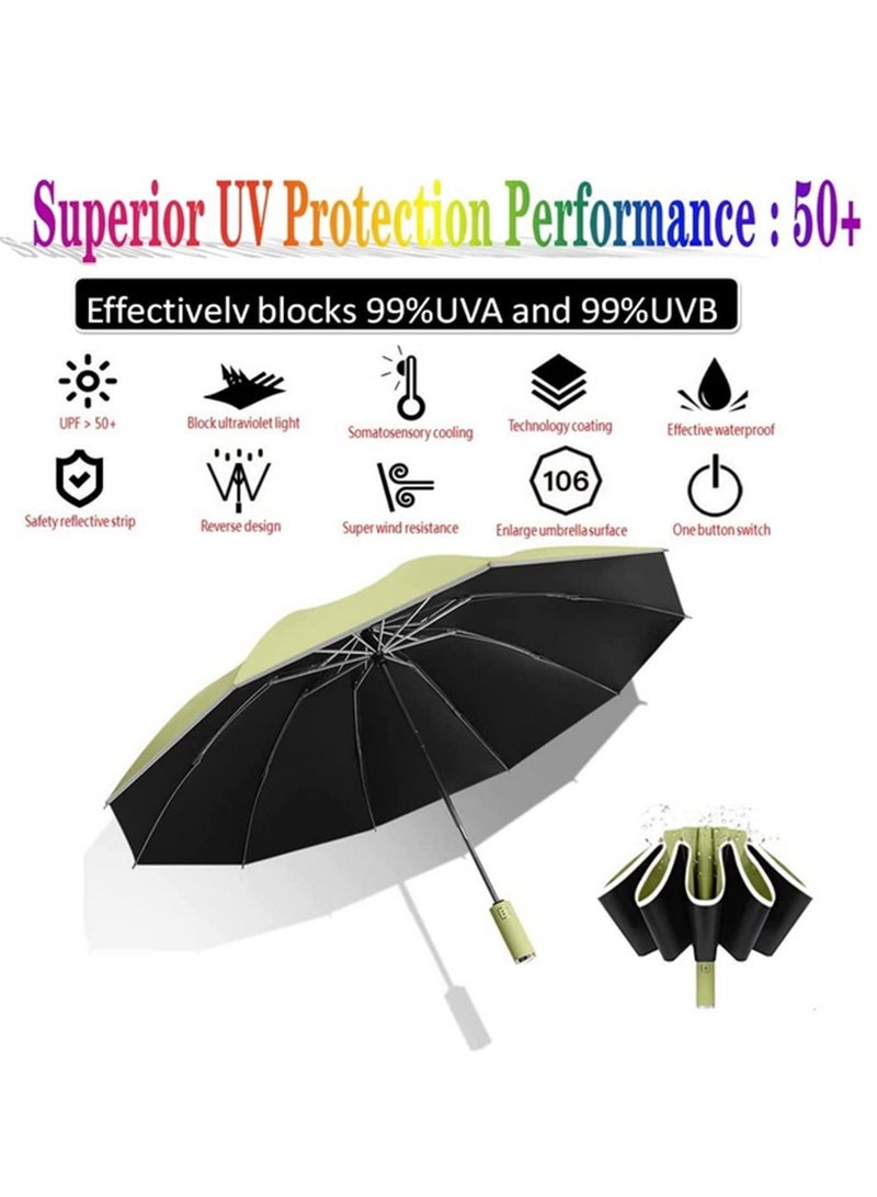 UPF 50 + الأشعة فوق البنفسجية مظلة واقية السفر التلقائي فتح / إغلاق عكس مظلة للطي المدمجة windproof ضوء مظلة واقية من الشمس ( الأخضر ) - Image 3