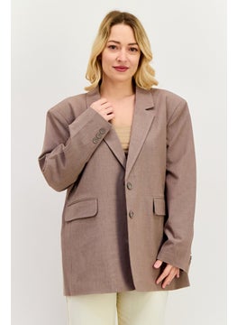 ONLY Women Regular Fit Solid Semi-Formal Blazer, Taupe  - Image 1