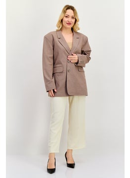 ONLY Women Regular Fit Solid Semi-Formal Blazer, Taupe  - Image 4