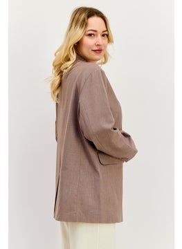 ONLY Women Regular Fit Solid Semi-Formal Blazer, Taupe  - Image 2