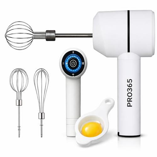 PRO365 Wireless Electric Hand Mixer | 3-Speed Rechargeable Cordless Egg Beater | Portable Handheld Blender with Egg Yolk Separator & 2 Stainless Steel Stirring Mesh for Baking, Coffee & Cooking - Image 1