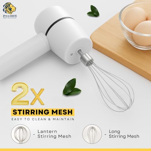 PRO365 Wireless Electric Hand Mixer | 3-Speed Rechargeable Cordless Egg Beater | Portable Handheld Blender with Egg Yolk Separator & 2 Stainless Steel Stirring Mesh for Baking, Coffee & Cooking - Image 3