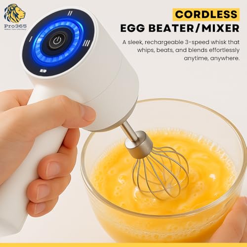 PRO365 Wireless Electric Hand Mixer | 3-Speed Rechargeable Cordless Egg Beater | Portable Handheld Blender with Egg Yolk Separator & 2 Stainless Steel Stirring Mesh for Baking, Coffee & Cooking - Image 2