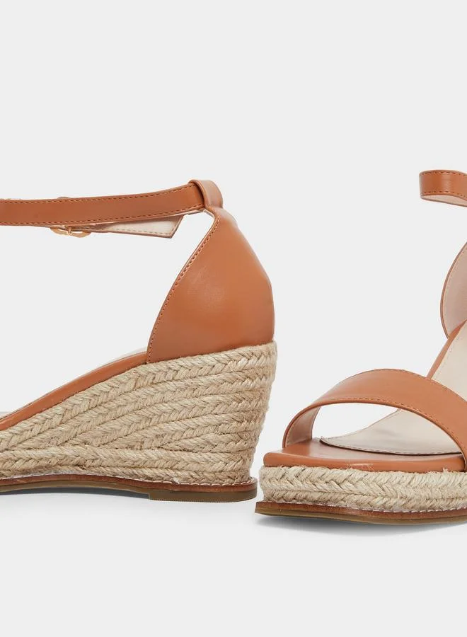 RAID Raid Jazper Brown Ankle Strap Wedge Sandals