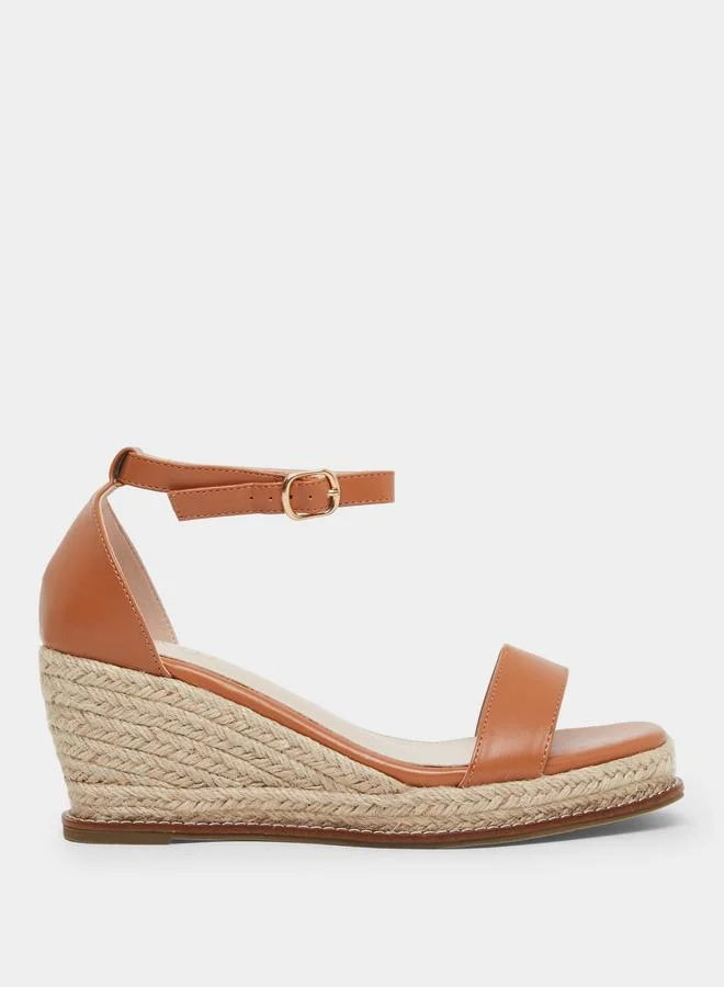 RAID Raid Jazper Brown Ankle Strap Wedge Sandals