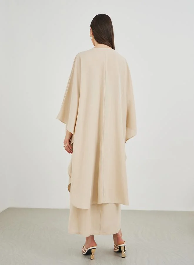تايك تو Take Two Solid Open Front Kimono with Smocking Detail Maxi Dress Set