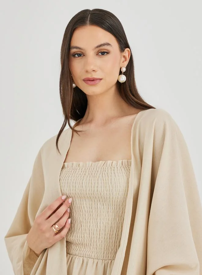 تايك تو Take Two Solid Open Front Kimono with Smocking Detail Maxi Dress Set