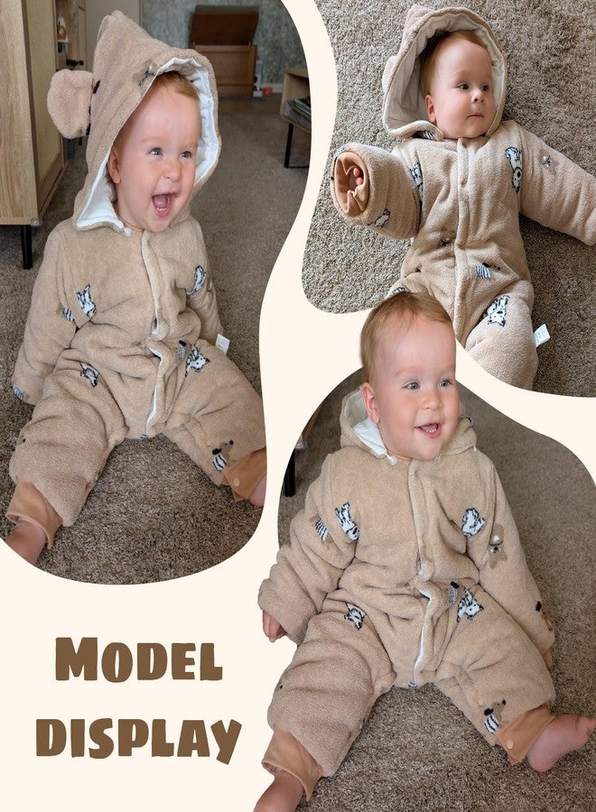 JiAmy Baby Snowsuit Newborn Animal Printed Outfits Infant Baby Fleece Detachable Hat Winter Clothes Jumpsuit Brown Dog 0-3 Months - Image 4