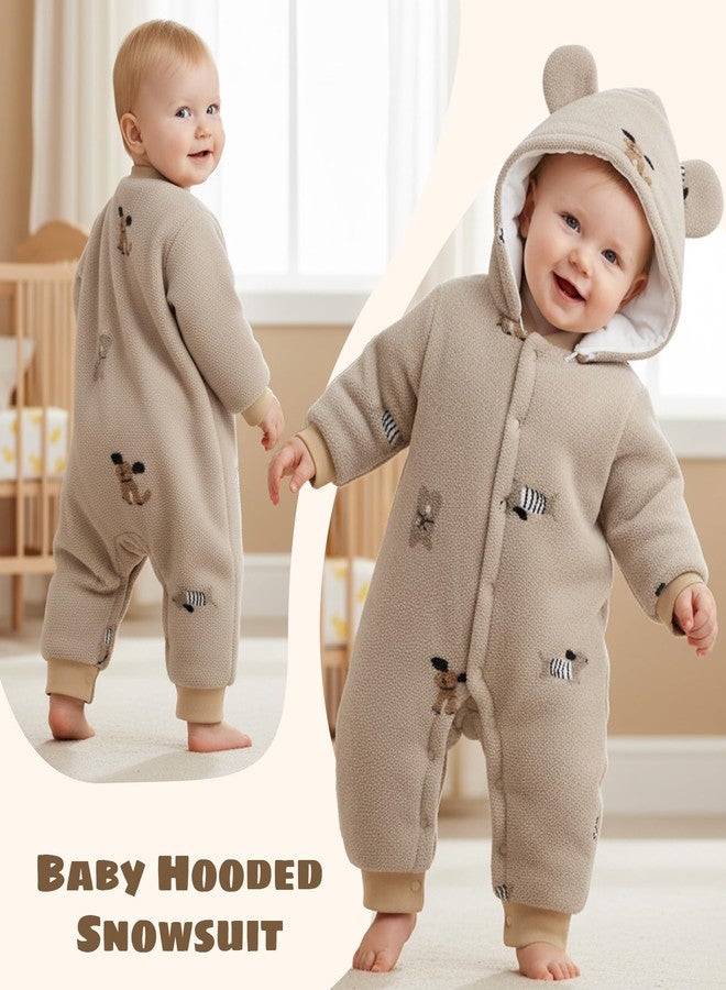 JiAmy Baby Snowsuit Newborn Animal Printed Outfits Infant Baby Fleece Detachable Hat Winter Clothes Jumpsuit Brown Dog 0-3 Months - Image 2