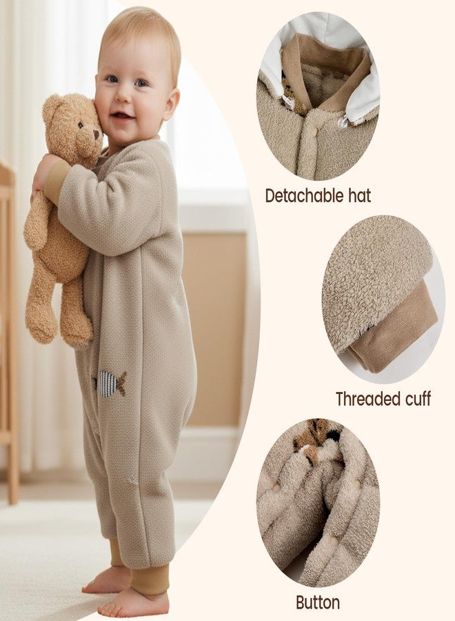 JiAmy Baby Snowsuit Newborn Animal Printed Outfits Infant Baby Fleece Detachable Hat Winter Clothes Jumpsuit Brown Dog 0-3 Months - Image 3
