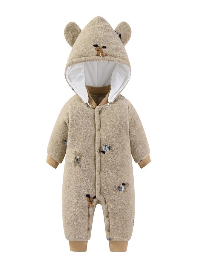 JiAmy Baby Snowsuit Newborn Animal Printed Outfits Infant Baby Fleece Detachable Hat Winter Clothes Jumpsuit Brown Dog 0-3 Months - Image 1