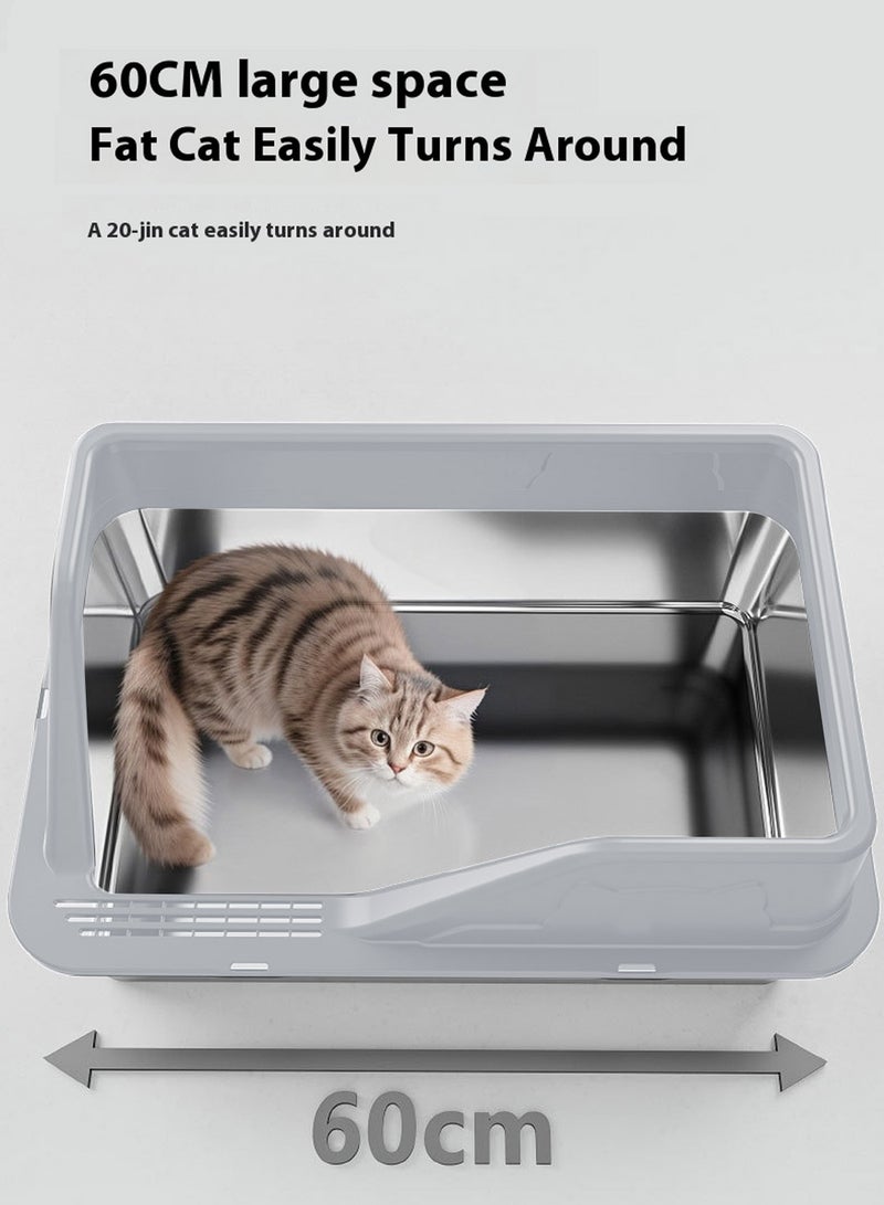Kidle Stainless Steel Cat Litter Box Cat Litter Tray for Multiple Cats Anti Splashing and Easy Clean 60*40*28cm  - Image 2