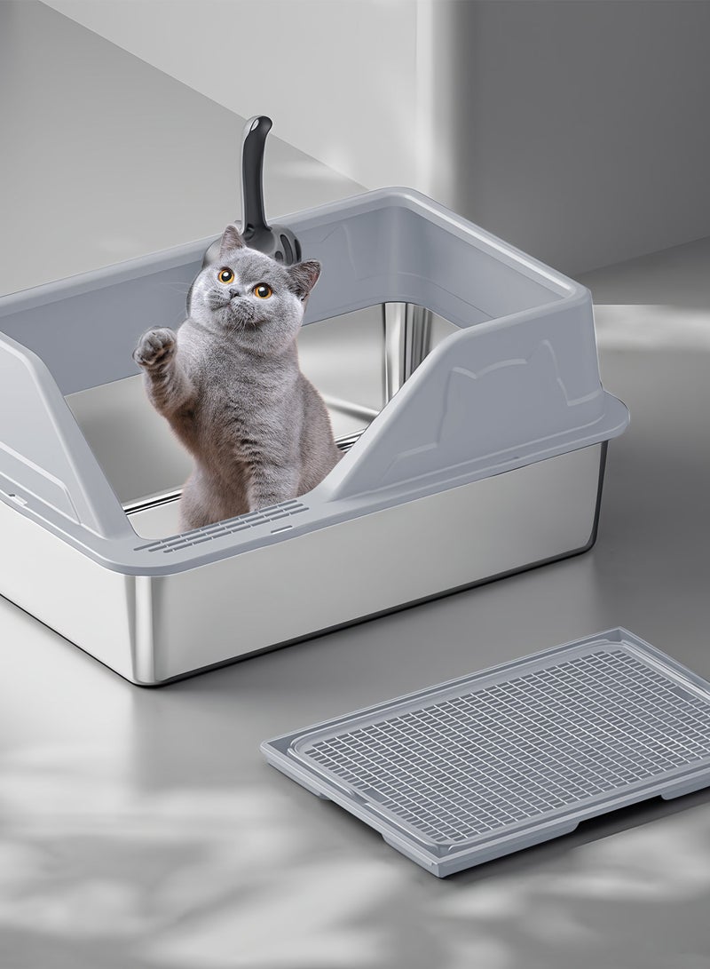 Kidle Stainless Steel Cat Litter Box Cat Litter Tray for Multiple Cats Anti Splashing and Easy Clean 60*40*28cm  - Image 4