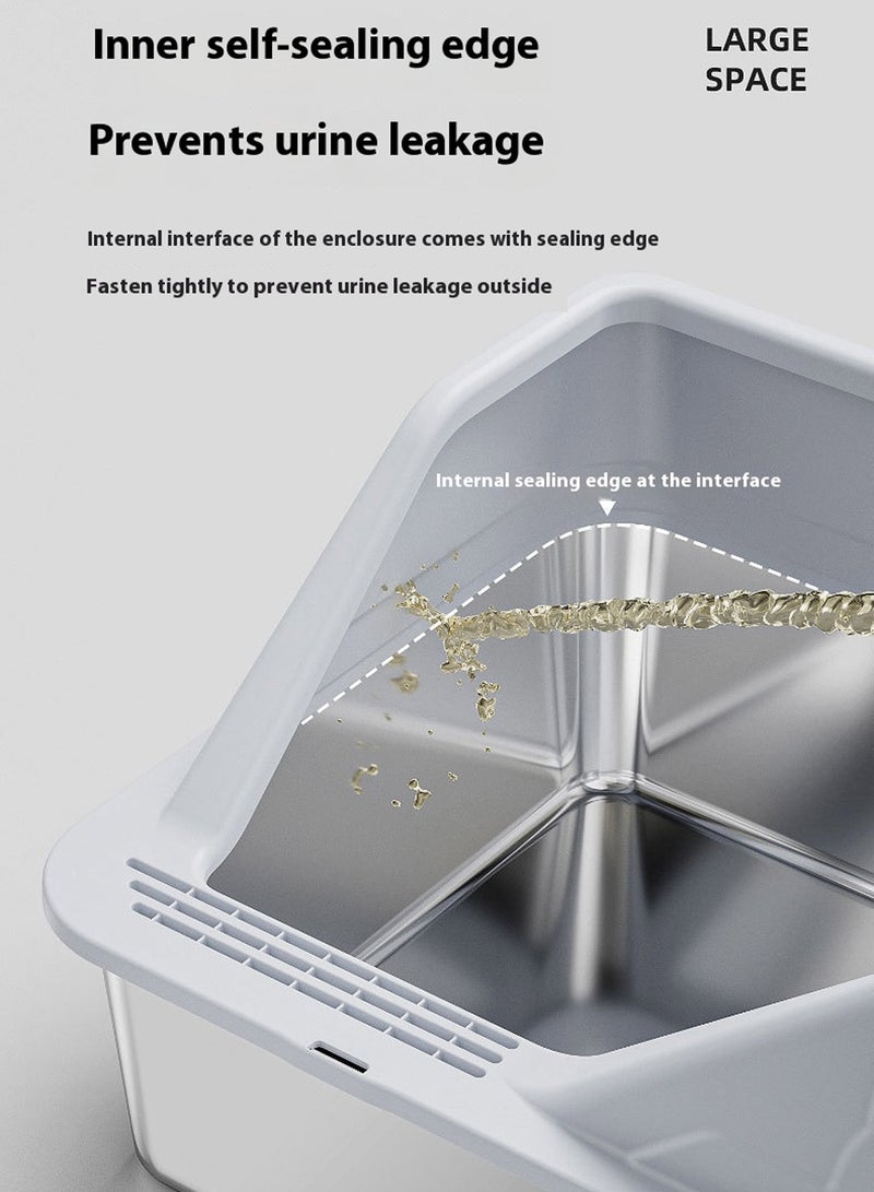 Kidle Stainless Steel Cat Litter Box Cat Litter Tray for Multiple Cats Anti Splashing and Easy Clean 60*40*28cm  - Image 3
