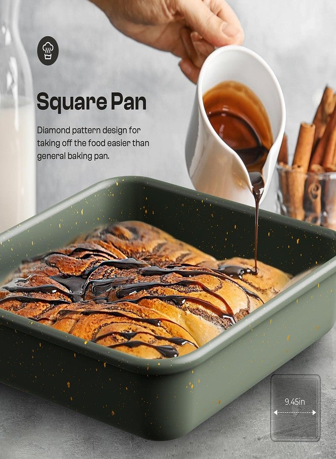 Slow Slog 8-Piece Nonstick Bakeware Set, Stackable Oven Pan Set Includes Baking Sheet, Muffin Pan, Cake Pan, Square Pan, Loaf Pan, Cookie Sheet & Cooling Rack (Ceramic Coated Green) - Image 2