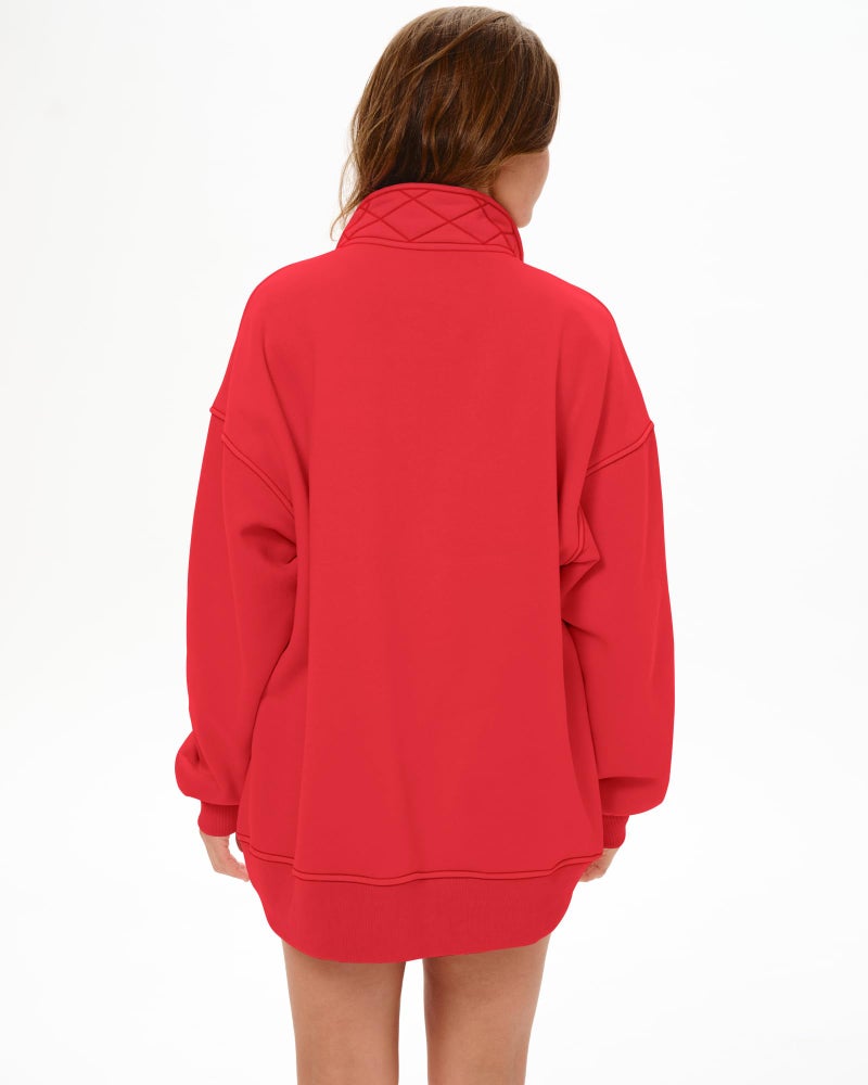 Locachy Women's Henley Neck Button Oversized Sweatshirt Casual Long Sleeve Pullover Tops 2026 Fashion Outfits Clothes Red S - Image 2