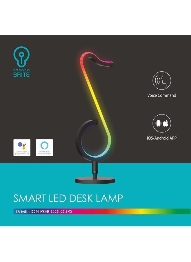 Generic - Porodo Brite Smart LED Desk Lamp 12W Compatible with iOs/Android App, with Voice Command, 16 Million RGB Colors, Automated Timer, Music Rhythm Sync, with Remote Controller - Black - Image 1