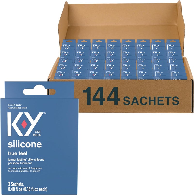 KY True Feel Silicone Lube Personal Lubricant SiliconeBased Formula Safe to Use with Condoms for Men Women and Couples 3x016 FL OZ Sachets Pack of 48 144 Total Sachets - Image 1