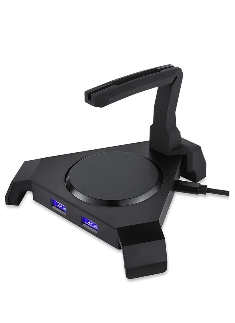 Gaming Mouse Bungee Cable Holder, 4 Port USB Hub & RGB Lighting with Flexible Silicone Arm, Cord Management Support Stabilized Design Improved Accuracy for Competitive Games