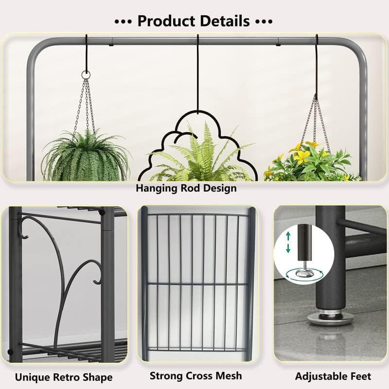 Snazzy Plant Stand 3 Tier Indoor Outdoor Tall Corner Hanging Plant Shelf Metal Flower Stands Ladder Plant Holder for Room Balcony Garden Patio Multiple Plants, Dark Grey - Image 5