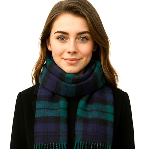 Biddy Murphy 100% Irish Wool Scarf for Women & Men, Soft & Warm, Plaid Tartan Blackwatch, 12" x 60" - Image 1